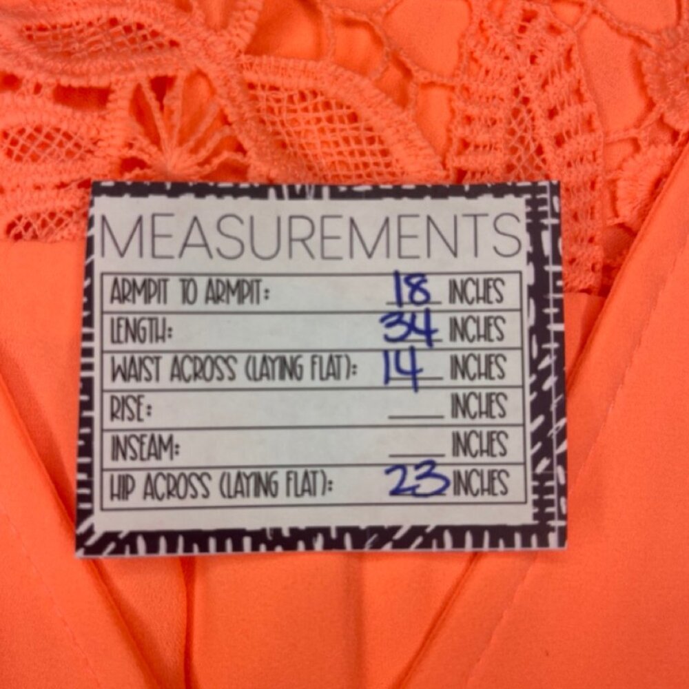 GIANNI BINI | Long Sleeve Bright Coral Lace Trim Mini Dress | Size L - Picture 12 of 13